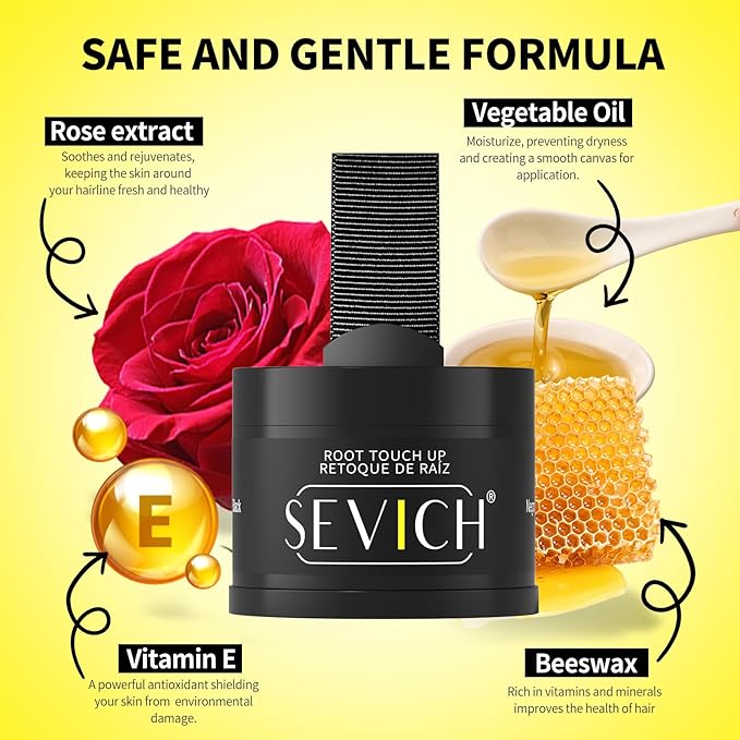 SEVICH Magnetic Hairline Powder with Brush | Refillable Root Touch Up for Sparse Hairlines & Gray Coverage | Waterproof, Sweat-Proof & Smudge-Proof | Natural & Invisible Hair Concealer (Black)