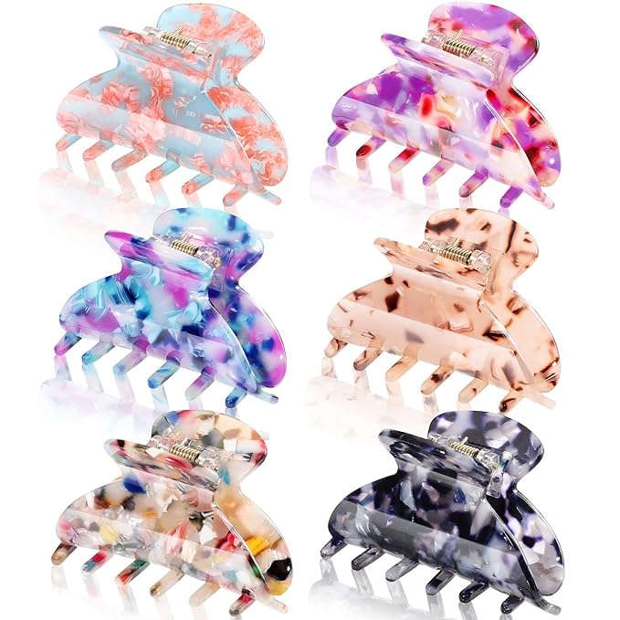 WILLBOND 6 Pieces Medium Hair Claw Clips for Thin Hair 2.6 Inch Tortoise Shell Clip Banana Jaw Hairpin French Style Barrettes Head Accessories for Women Girls(Cute Patterns)