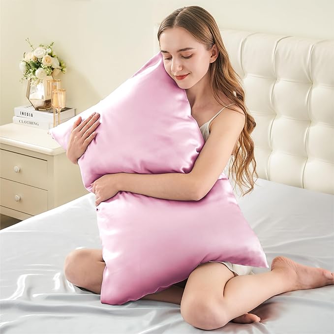 INFIIXSO Silk Pillow Cases 2 Pack Standard Size, Ultra Smooth & Soft Mulberry Silk Pillow Case for Hair and Skin, Breathable Cooling Silk Pillowcase with Hidden Zipper (Pink, 20x26 Inches)