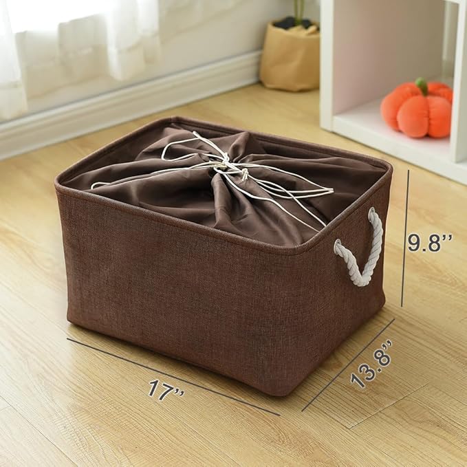 TheWarmHome Organization and Storage Basket for Organizing - 17x14x10 inch 3 Pack Fabric Storage Cubes, Collapsible Storage Bins for Shelves Closet Organizer Toy Gift Cloth (Brown)