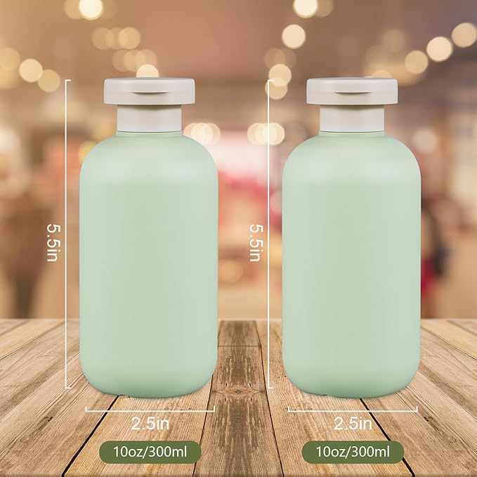 10oz Squeeze Bottles with Flip Cap, Refillable Plastic Travel Bottles for Creams, Lotion, Shampoo, Conditioner (2 Pcs)