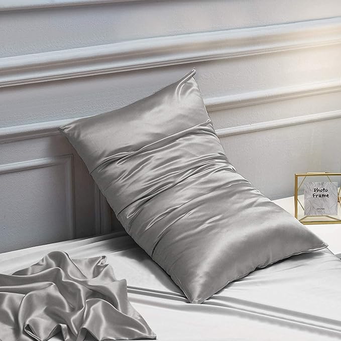 NTBAY 2 Pack Satin King Pillowcases for Hair and Skin, Luxurious and Silky Pillow Cases with Envelope Closure, 20x40 Inches, Grey