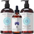 Laritelle Organic Hair Growth Set Silk Velvet | Shampoo 17 oz + Conditioner 16 oz + Hair Loss Treatment 4 oz | Plant-based Keratin Protein + Biotin + Rosemary, Geranium, Chamomile. SLS-free. Vegan. GF