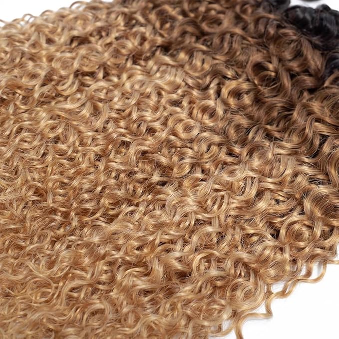 Ombre Bundles Human Hair Blonde Water Wave Bundle Niegmeag Virgin Remy Hair 3 Bundles 14 16 18 Inch T1B/4/27 Wet and Wavy Human Hair Bundle 300g