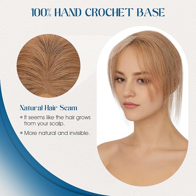 Hair Topper with Side Bangs Human Hair Curtain Bangs Topper for Women,3.54x4.92 T-part Lace Base Real Human Hair Topper Hair Piece for Daily Wear(Side Bangs,Light Brown)