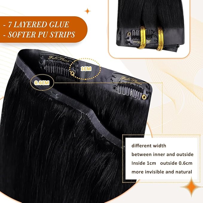 Full Shine Hair Extensions Clip in Human Hair Black Seamless Clip in Hair Extension Black Hair Extensions Clip ins Short Hair Full Head Softness 14 Inch 8 PCS 120 G