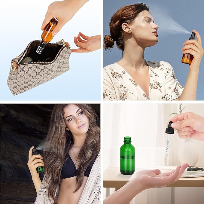 Mister Spray Bottle - 8.4oz Refillable Bottle for Hair, Plants, Cleaning Solutions, Essential Oils, Hair Mister, Adjustable Nozzle with Glass Misters 2oz per Unit, Funnel, Dropper