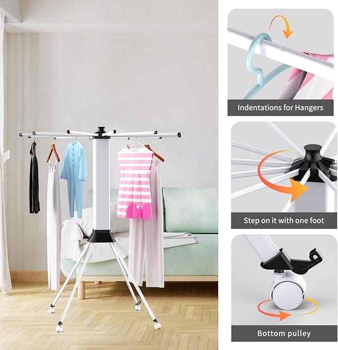 Clothes Drying Rack Foldable & Collapsible Drying Racks with 4-Leg Octopus Design, Large Capacity Space Saving Indoor Drying Rack for Bedroom,Balcony,Laundry for Indoor/Outdoor Use (White)