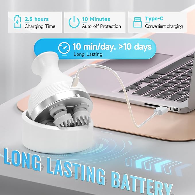 Electric Scalp Massager, Cordless Hair Scalp Massager Portable Head Scratching Massager with 4 Modes Vibration Comb for Hair Growth, Deep Cleansing and Stress Relaxation