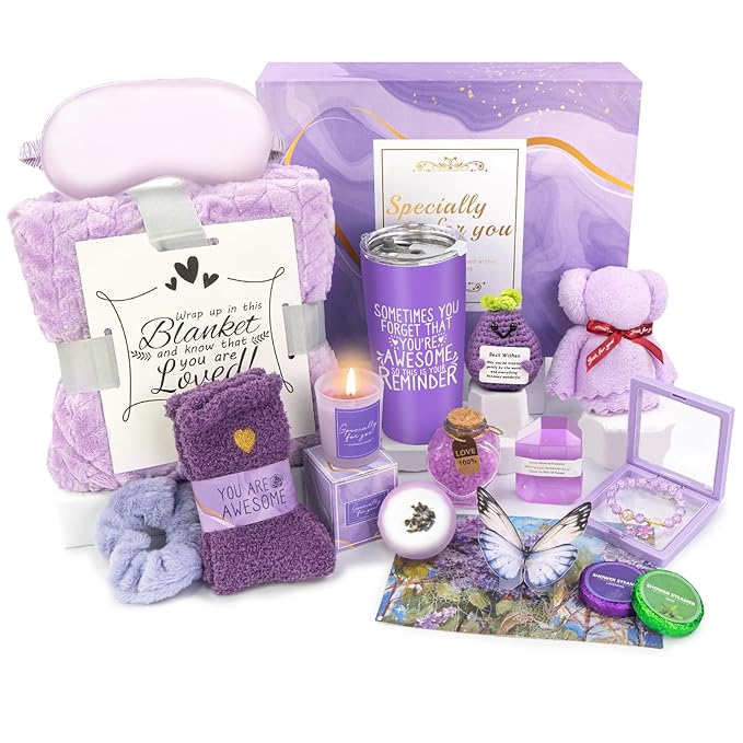 Spa Gifts for Women, Lavender 16 Pcs Self Care Gifts for Women, Birthday Christmas Gift Basket for Mom Wife Girlfriend Her Sister, Thank You, Get Well, Sympathy Inspirational Care Package Spa Basket