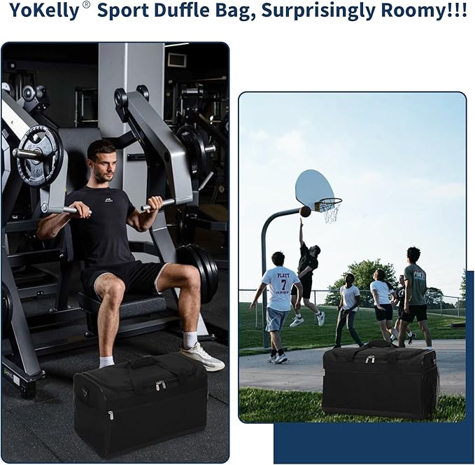 Gym Bag 20 inch Sport Duffle Bag for Men - 40L Weekender Duffel Bag for Travel - Black