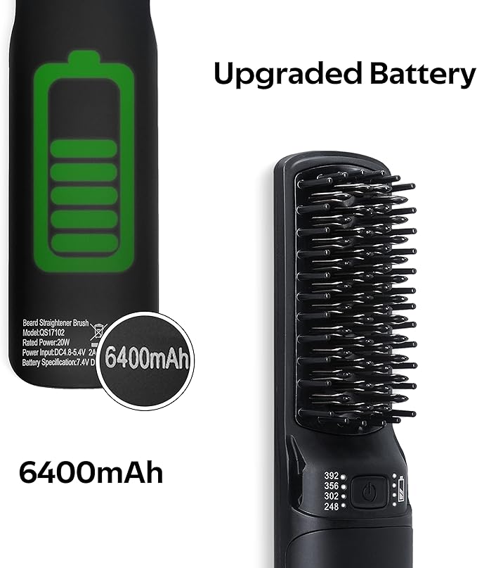Hot Hair Straightener Brush,Portable Mini Hair Straightener USB Rechargeable 6400MAH,2 in 1 Hair Straightener Comb with Anti-Scald Feature for Women & Men (Black)