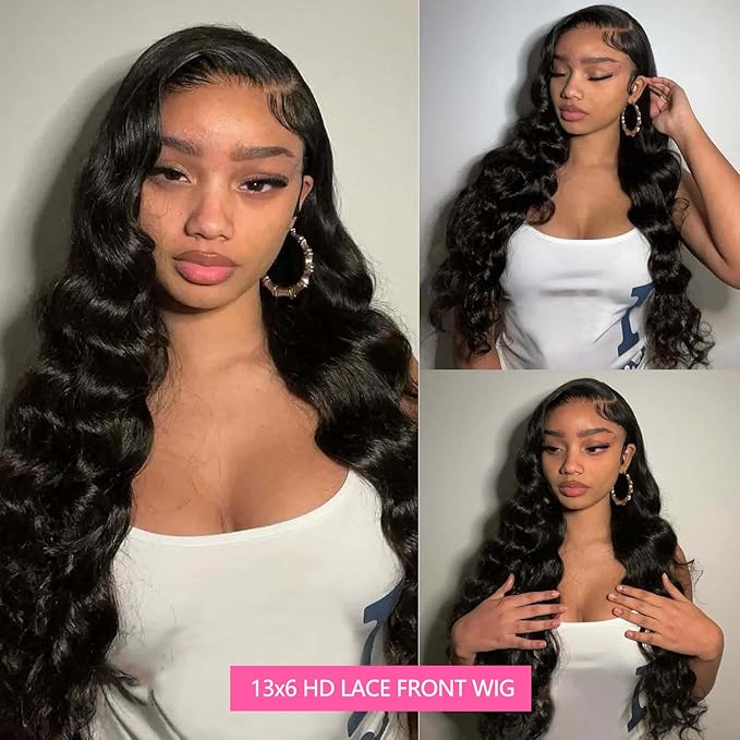 22 Inch 13x6 Lace Front Wigs Human Hair 200 Density Body Wave HD Lace Front Wigs Human Hair Pre Plucked Natural Color Glueless Wig 100% Virgin Human Hair Lace Front Wigs for Women