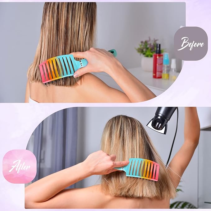 Boar Bristle Hair Brush, Curved Vented Detangler Brush Faster Blow Drying, Paddle Detangling Brush for Women Men Kids Wet Dry Long Curly Thick Straight Hair, Make Hair Shiny and Healthier(Green+Blue)