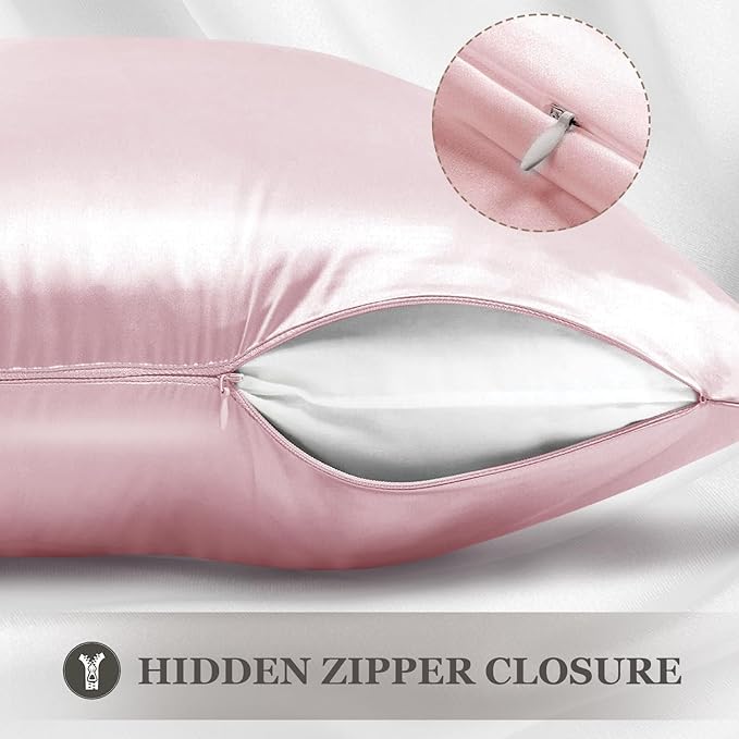 Adubor Silk Pillowcase for Hair and Skin with Hidden Zipper, Both Sides 23 Momme Silk Pillow Case, Queen Size 20×30 inches, Pink, 2PCS