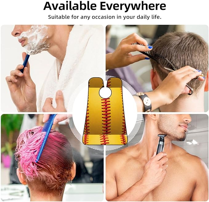 Beard Apron Hair Catcher, American Red Line Yellow Softball Shave Bib, Waterproof Non-Stick Shaving Bib, Trimming Grooming Tool for Dad Men Anniversary