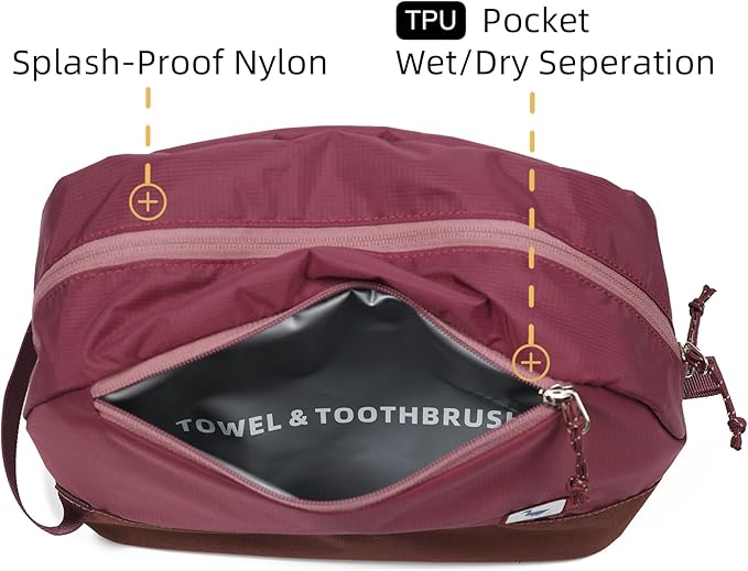 Travel Toiletry Bag 8L for Women, Large Packing Cube with Waterproof TPU Wet/Dry Compartment (02 Valkyrie Red)