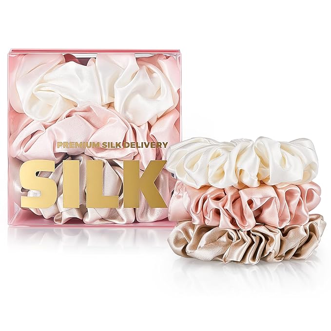 3 Pack Mulberry Silk Scrunchies for Women – 22 Momme 6A Grade Hair Ties, Anti-Frizz & Anti-Breakage, Gentle & Safe for All Hair Types, Daily Styling & Overnight Care