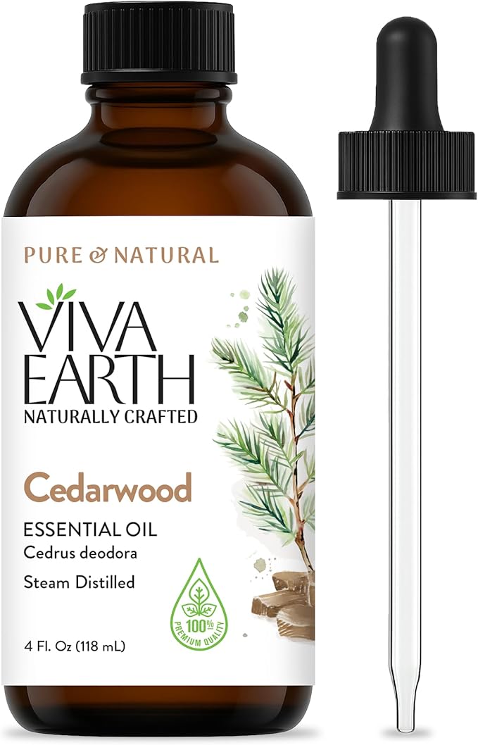 Cedarwood Essential Oil – Pure and Natural Warm Woody Cedar Aroma for Diffusers, Aromatherapy, Hair and Skin Care, Scalp Massage, Soap and Candle Making – with Glass Dropper, 4 oz