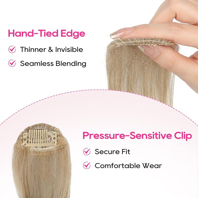 REECHO Bangs Hair Clip in Bangs, 2 PCS Face-Framing Classic Curtain Bangs Fringe Fake Bangs Hairpieces for Women Daily Wear - Ash Blonde with Highlights