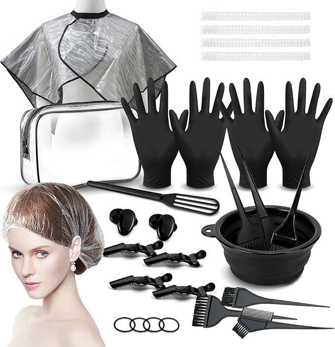 30pcs Hair Dye Coloring Kit, Hair Coloring Kit, Salon Hair Dye Tools, Hair Dye Brush and Bowl Set, Hair Dye Kit, Complete DIY Tools for Home Hair Coloring, Black