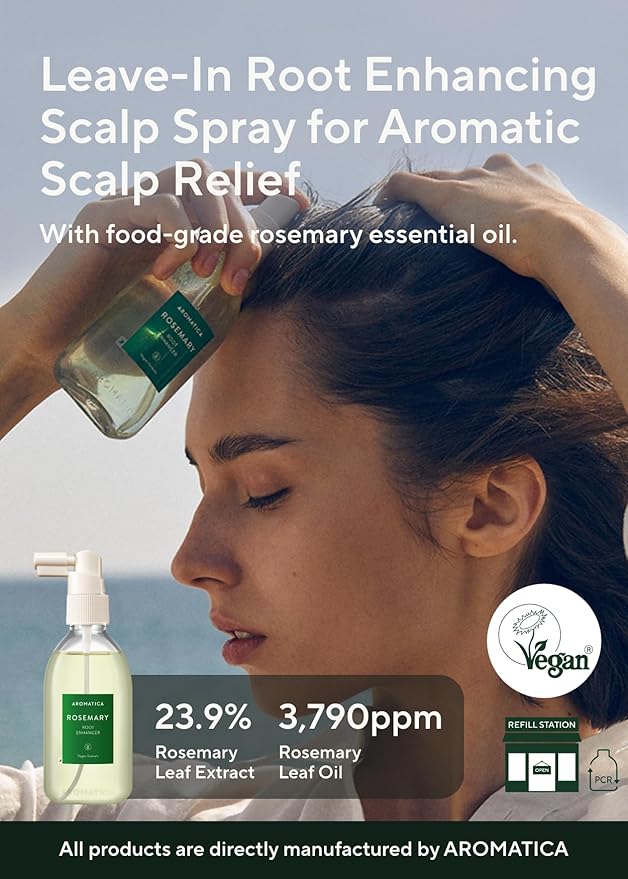AROMATICA Root Enhancer (2 Packs) Rosemary Water Spray for Hair Growth – Korean Hair Care Oil for Scalp Detox – Flaky & Itchy & Dry Scalp Treatment – Free from Sulfate, Silicone, and Paraben (3.38oz)
