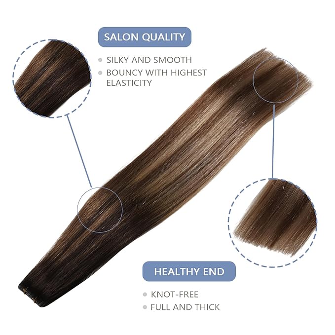 COOKAYU Invisible Tape in Hair Extensions, Balayage Dark Brown to Dirty Blonde 14Inch 20pcs 30g/pack Straight Real Human Hair Invisible Injected Tape in Extensions