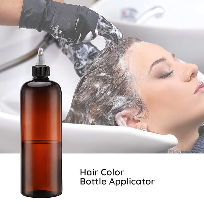 Segbeauty 16.9oz Amber Squeeze Bottles, 2Pcs 500ml Refillable Hair Dye Colored Applicator Bottle with Angled Tip, PET Twist-On Top Tip Plastic Empty Dyeing Tool for Hair Color Perm Oil Salon