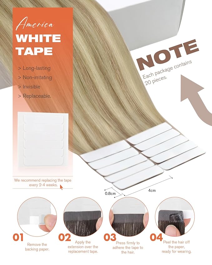 Sunny Hair Tape in Hair Extensions Real Human Hair Invisible Remy Hair Extensions Tape ins for Women Dark Blonde Highlights Light Blonde 16 inch 20Pcs 50G