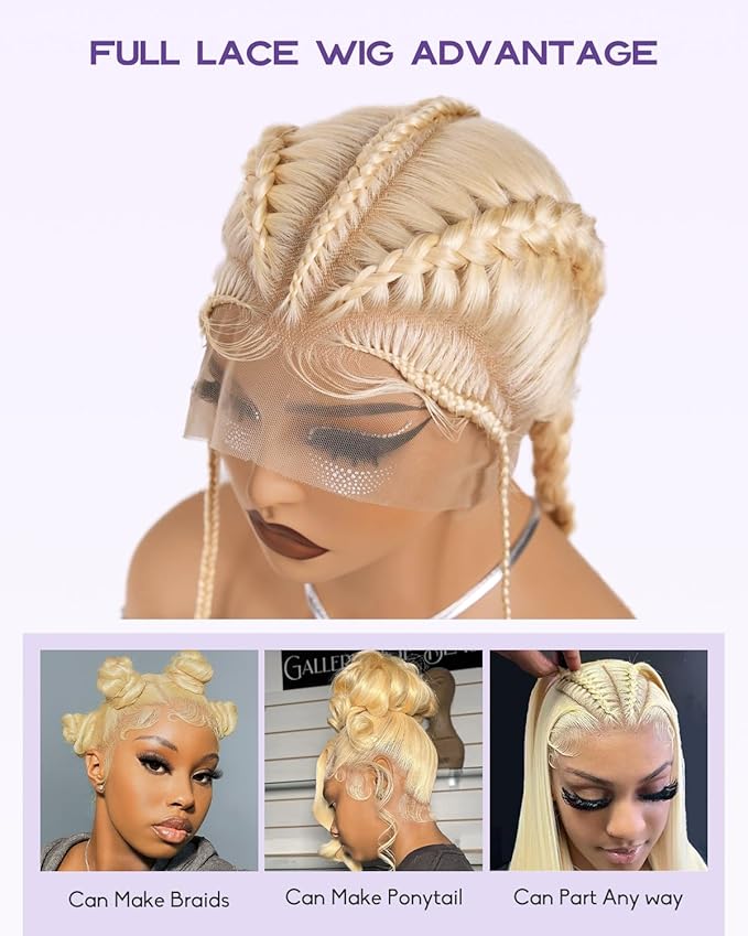 Real Full Lace Human Hair Wigs 613 Lace Front Wig Human Hair 180 Density Body Wave HD Full Lace Blonde Wig Plucked Bleached Knots Breathable Full Scalp Wig for Women 20Inch