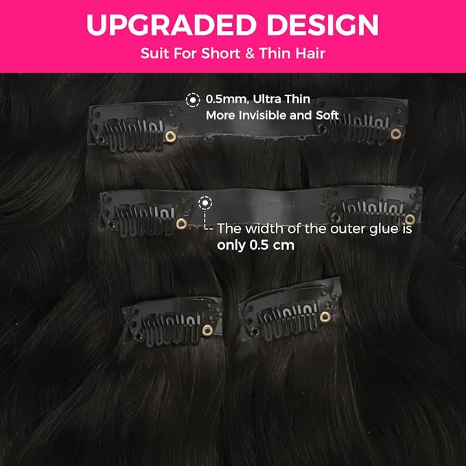 Lashey Seamless Clip in Hair Extensions Remy Human Hair Extension, 7pcs 110g Body Wave 26 Inch #1B Natural Black Hair Extensions Seamless Clip in Hair Extension with Invisi Edge