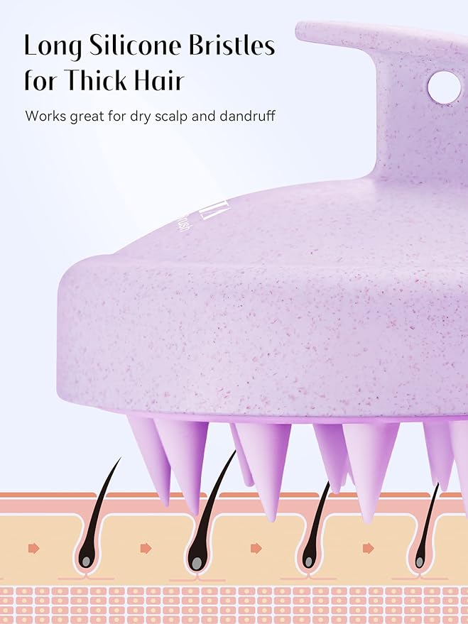 HEETA Scalp Massager Hair Growth, Soft Silicone Scalp Scrubber Shampoo Brush for Exfoliation, Dandruff Removal & Head Massage Stress Relax, Wet & Dry Use for Thick, Thin Hair Care, Wheat Straw Purple