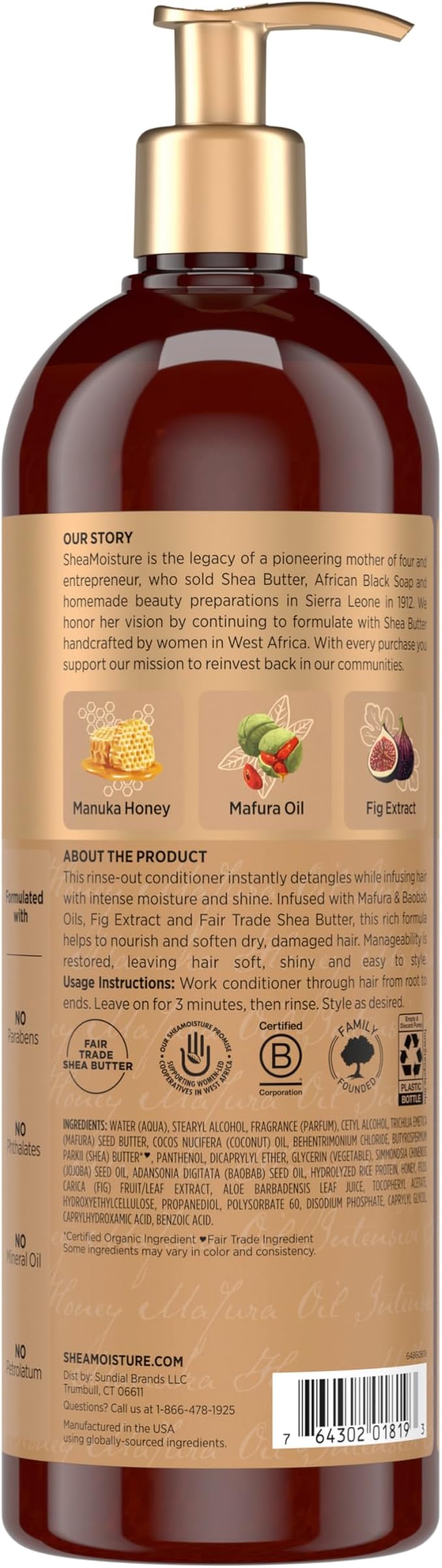 SheaMoisture Intensive Hydration Conditioner Manuka Honey & Mafura Oil for Extra Dry, Damaged Hair, Paraben-Free 24 oz