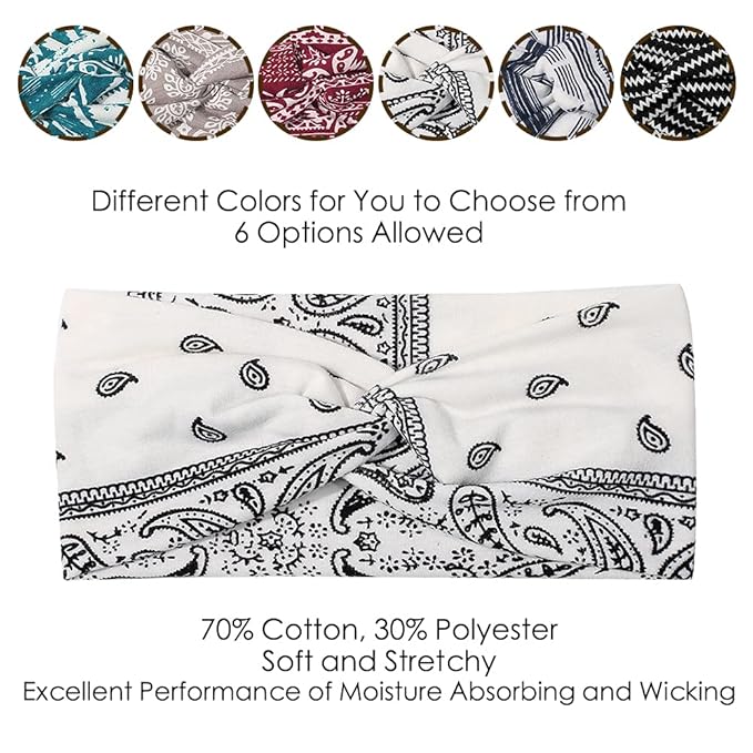 Artilady 6 Pack Wide Boho Headbands for Women - Soft Yoga Elastic Hair Bands for Girls Workout Running Sport Headwrap Non-slip Breathable (Patterned)