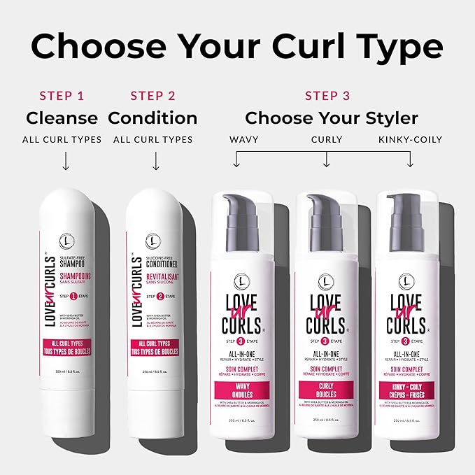 Love Ur Curls - Shampoo & Conditioner Set with All in One Curl Cream Styler for Curly Hair, 3 Step System for Repair and Moisturizing