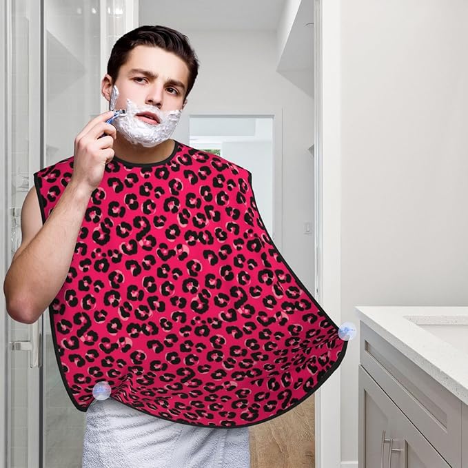 Professional Beard Bib, Non-Stick Hair Catcher Apron Waterproof, Shaving Grooming Essential for Men Dad, Pink Animal Skin Wild Leopard Print Shave Bib