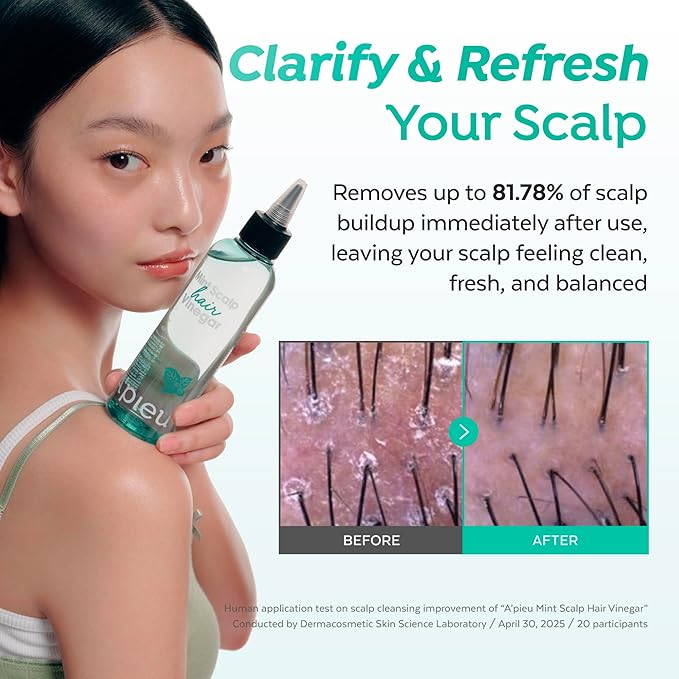 A’PIEU Mint Hair Vinegar - Deep Scalp Clean & Detox for Oily Scalp, Buildup & Dandruff Scalp Treatment, pH-Balancing Rinse for Fresh, Shiny Hair, Korean Hair Care, 6.76 fl oz