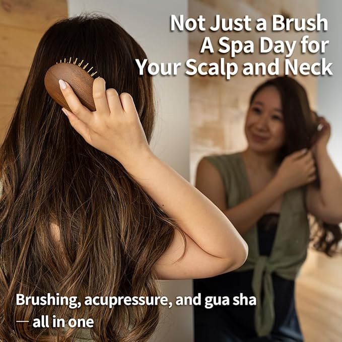 Uffy Acubrusher – Bamboo Bristle Gua Sha Hair Brush - Ergonomic Scalp Massager for Dandruff & Hair Growth, Suitable for All Hair Types - Ideal Gift Choice in Beech Wood