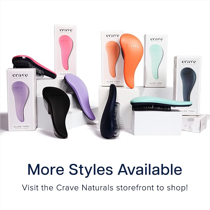 Crave Naturals Glide Thru Detangling Brush, Detangler Brush for Curly, Straight, Wet and Dry Hair Comb for Adults and Kids, Hair Accessories for Women, Black