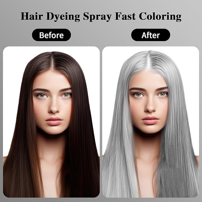 Grey Hair Color Spray, Temporary Hair Color Spray, Grey Hair Dye, Washable, Easy To Colour, Mild Formula, Suitable For Various Hair Types, Works On All Hair Colors 120ml