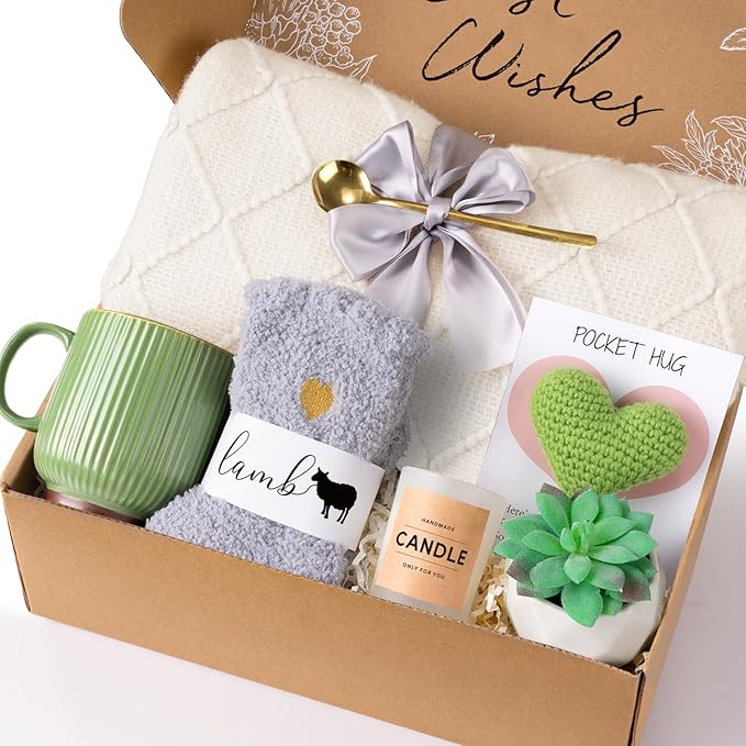 Birthday Gifts for Women, Get Well Soon Self Care Package Box, Thinking of You Inspirational Sympathy Gift Basket, Unique Sending Hug Baskets Feel Better for New Mom Wife Friend Sister (Ivory)