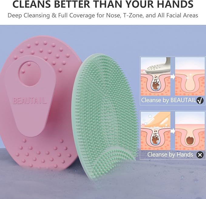 Face Scrubber 4 Pack, BEAUTAIL Silicone Manual Facial Cleansing Brush for Men Women, Gentle Face Scrubber Exfoliator, Skin Care Exfoliating Face Brush, Black+Starlight+Pink+Blue