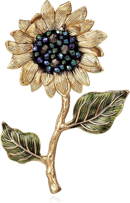 Sunflower Brooch pin with hand beading, She's Free Style Just For You Flower Oil Dropping Brooches for women, Metal Plating Process Safety pins with Nail Bead Crystal