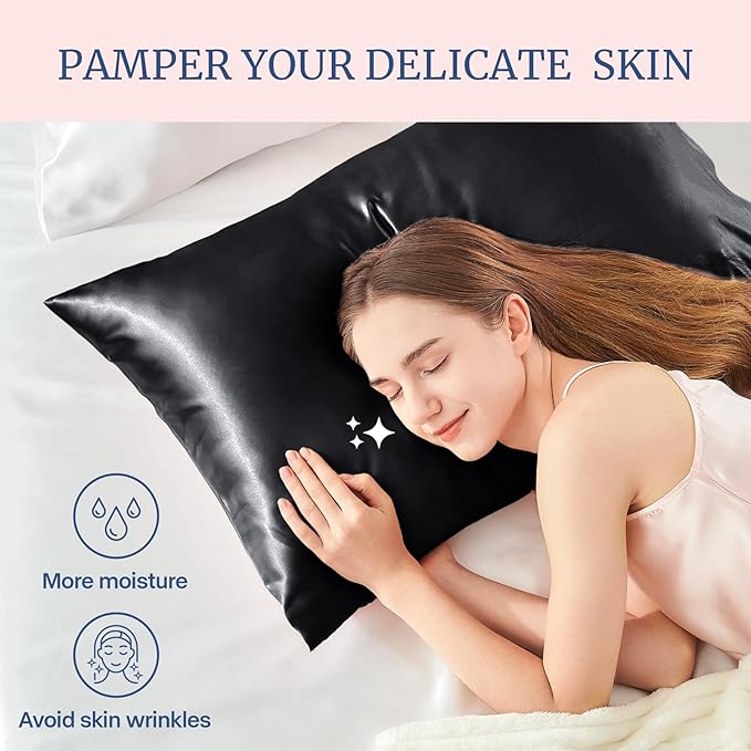 BEDELITE Satin Pillowcase for Hair and Skin, Super Soft Similar to Silk Pillow Cases 4 Pack with Envelope Closure, Cooling Pillowcases for Women Men (20"x36" King Size, Black)
