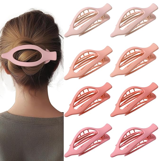 8 Pack Pastel Pink Flat Hair Clips – Cute Matte Gradient Claw Clips for Girls & Women, Strong Hold No-Slip Barrettes for Thick or Thin Hair, Aesthetic Soft Girl Style Accessories