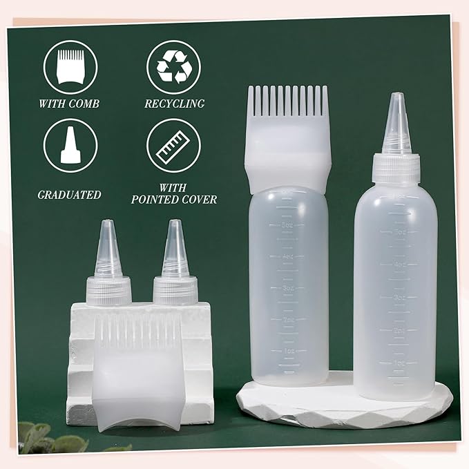 Pimoys Hair Oil Applicator Bottles Dye Brush for Women Scalp, Hair Color Products Things with Root Comb, White 2 Pack