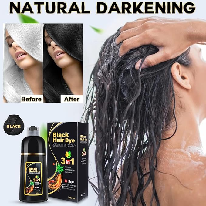 cosmpro Black Hair Dye Shampoo 3 in 1 for Women/Men for Gray Coverage Instant Hair Color Shampoo Semi Permanent Champu Para Cana