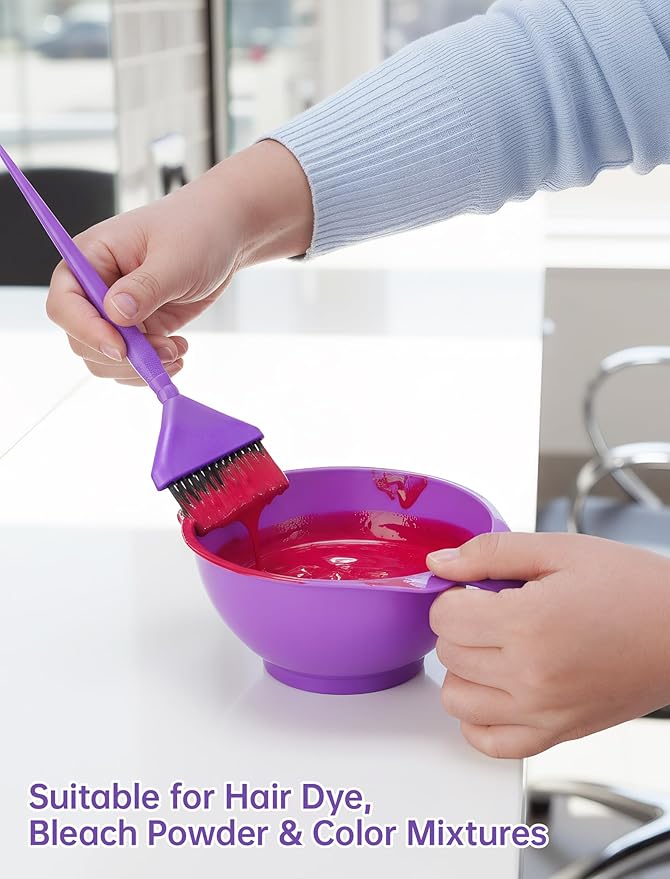 NiHome Hair Dye Bowl and Brush Set, Hair Color Mixing Bowls for Hairstylist, Color Bowls with Fine Teeth and Brush Cleaner, Salon Supplies Essentials, 3-Pack