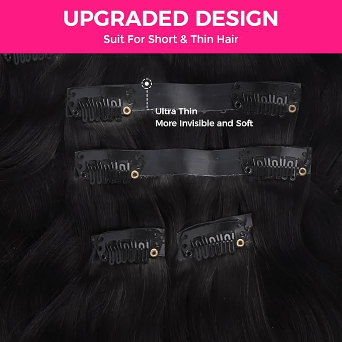 Lashey Seamless Clip in Hair Extensions Human Hair 130g 9pcs 18 Inch Body Wave #1 Jet Black Human Hair Extensions Clip ins for Women