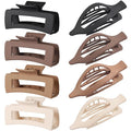 Hair Clips for Women 4.3 Inch Large Hair Claw Clips 8 pcs Square Claw Clips & Flat Hair Clips for Thick or Thin Hair French Concord Hair Barrettes Alligator Hair Accessories for Women (Brown)